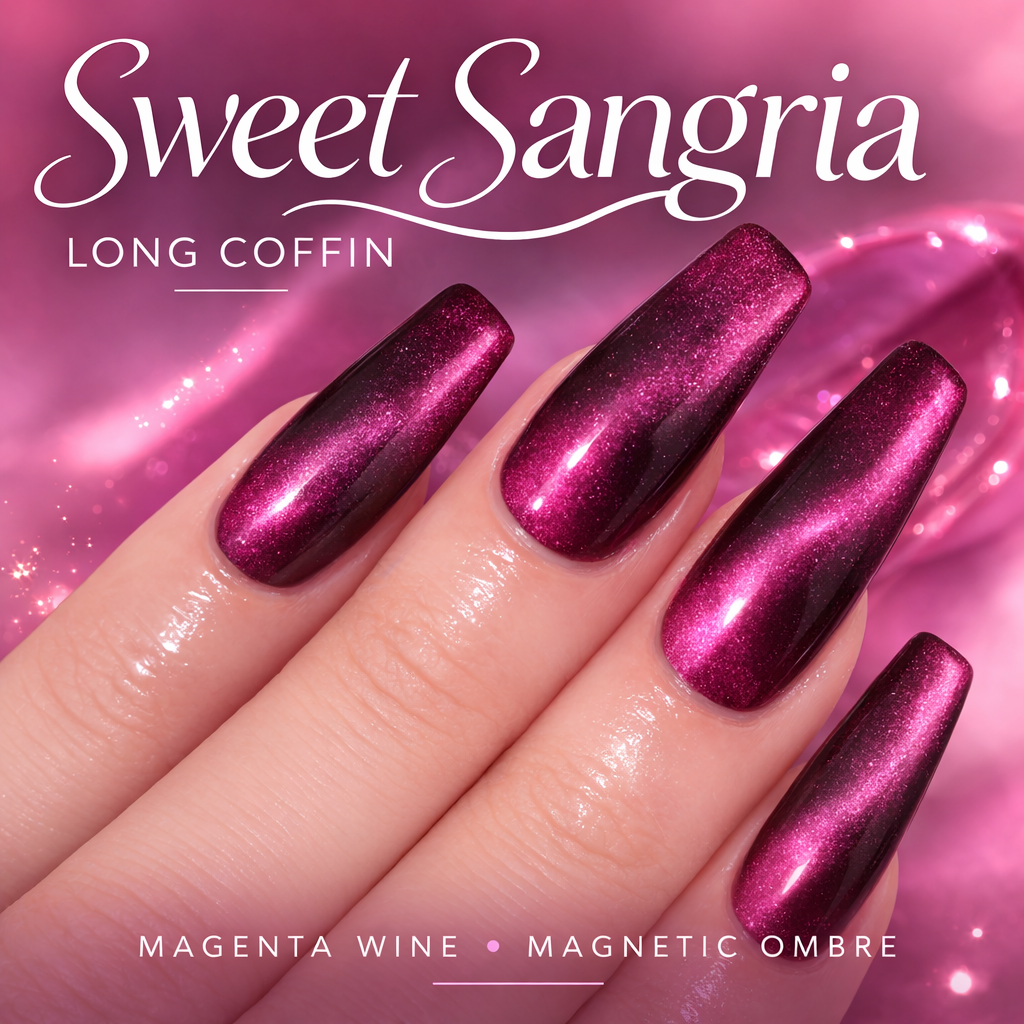 Sweet Sangria Long Coffin magnetic ombre nails